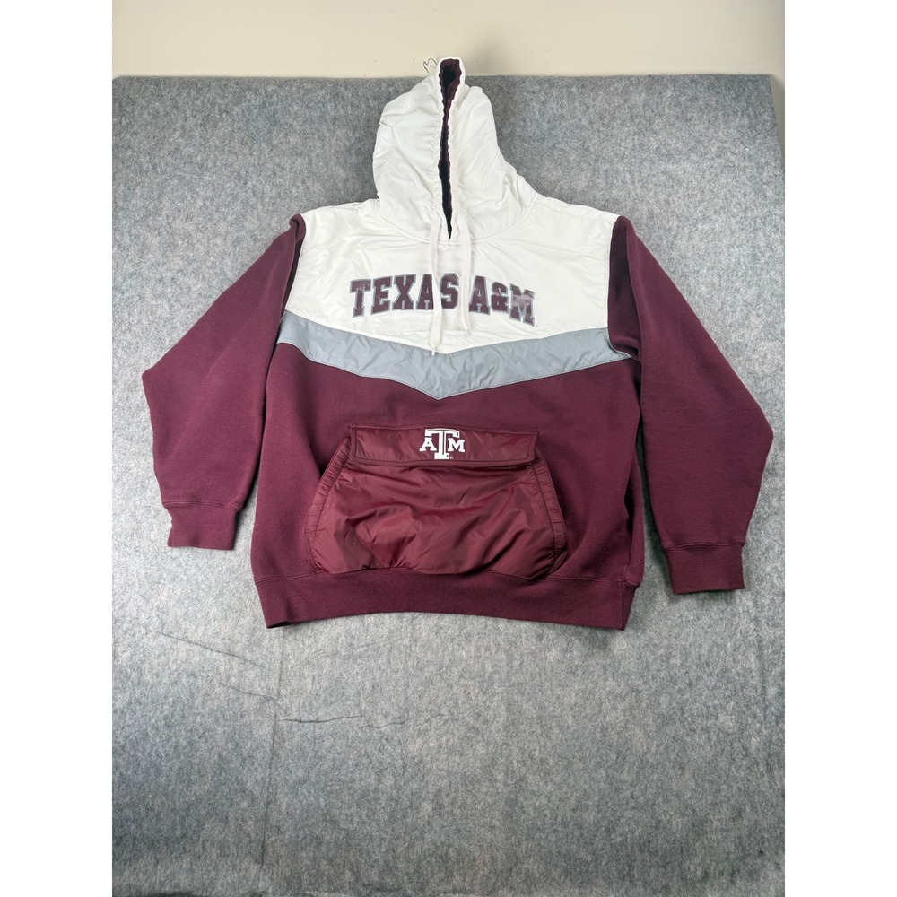 E5 Texas A&M Aggies Hoodie Mens XL Maroon White Colorblock Fleece Sweatshirt